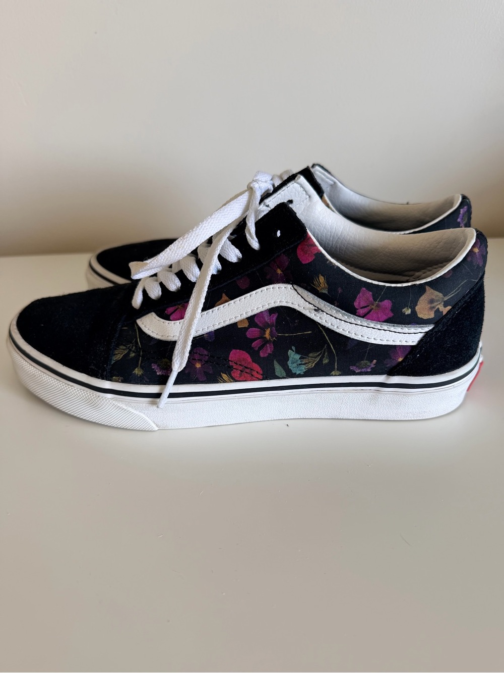 Vans Black Floral Old Skool Sneakers with White Stripe